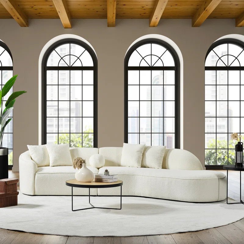 133" Japandi Style Luxury Modern Boucle Fabric Curvy Sectional Couch - CAPSULE HOME COLLECTION