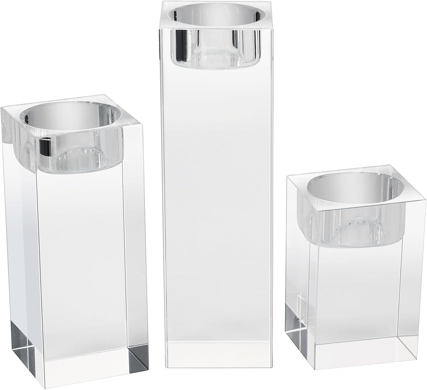 Very Demure Crystal Candle Holder Set, 3 Pcs Glass Tealight