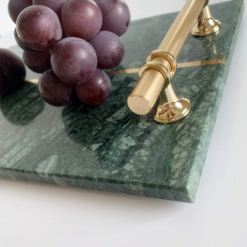 Natural Luxury Marble Tray, Bathroom Vanity Tray, Cosmetics Jewellery Perfume Tray with Metal Handles (Dark Green)