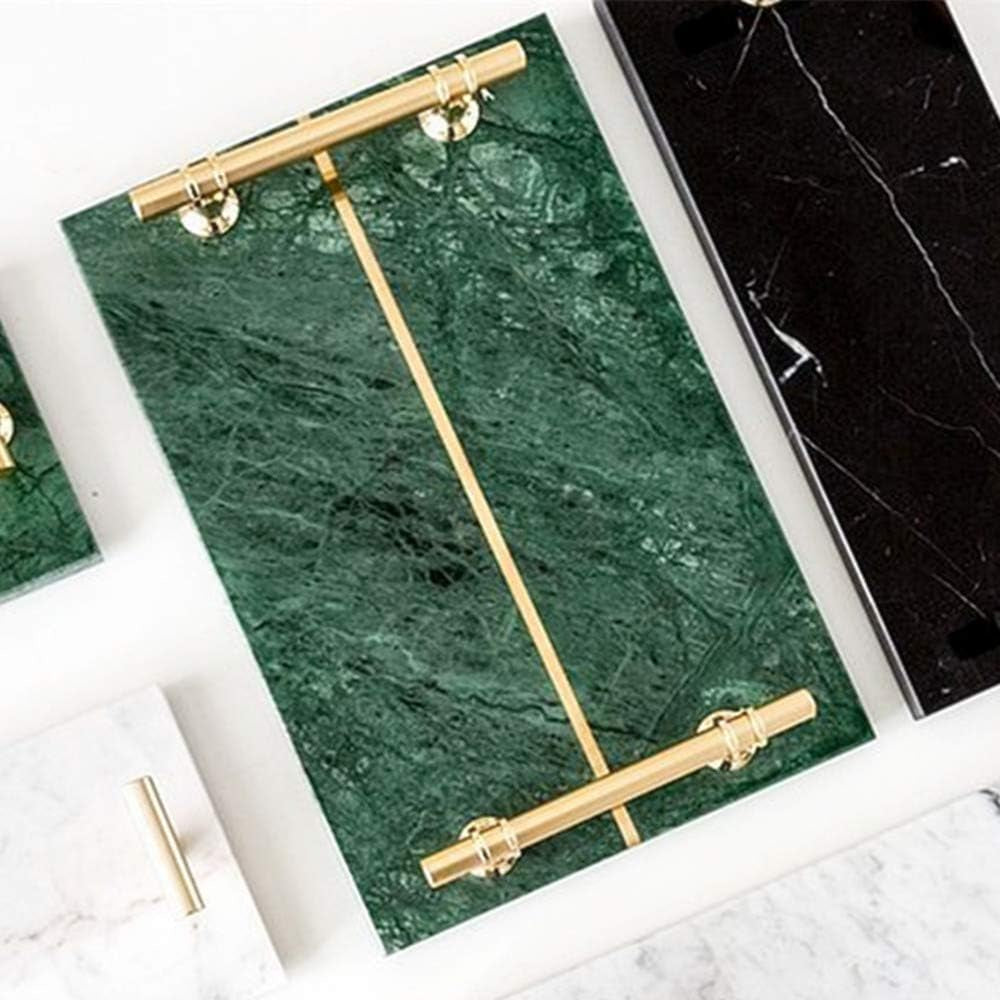 Natural Luxury Marble Tray, Bathroom Vanity Tray, Cosmetics Jewellery Perfume Tray with Metal Handles (Dark Green)