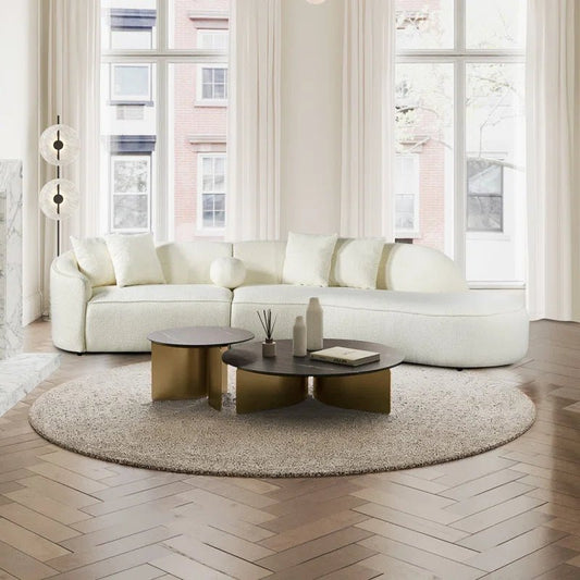 133" Japandi Style Luxury Modern Boucle Fabric Curvy Sectional Couch - CAPSULE HOME COLLECTION