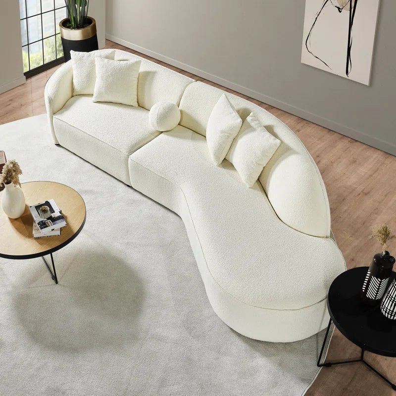133" Japandi Style Luxury Modern Boucle Fabric Curvy Sectional Couch - CAPSULE HOME COLLECTION