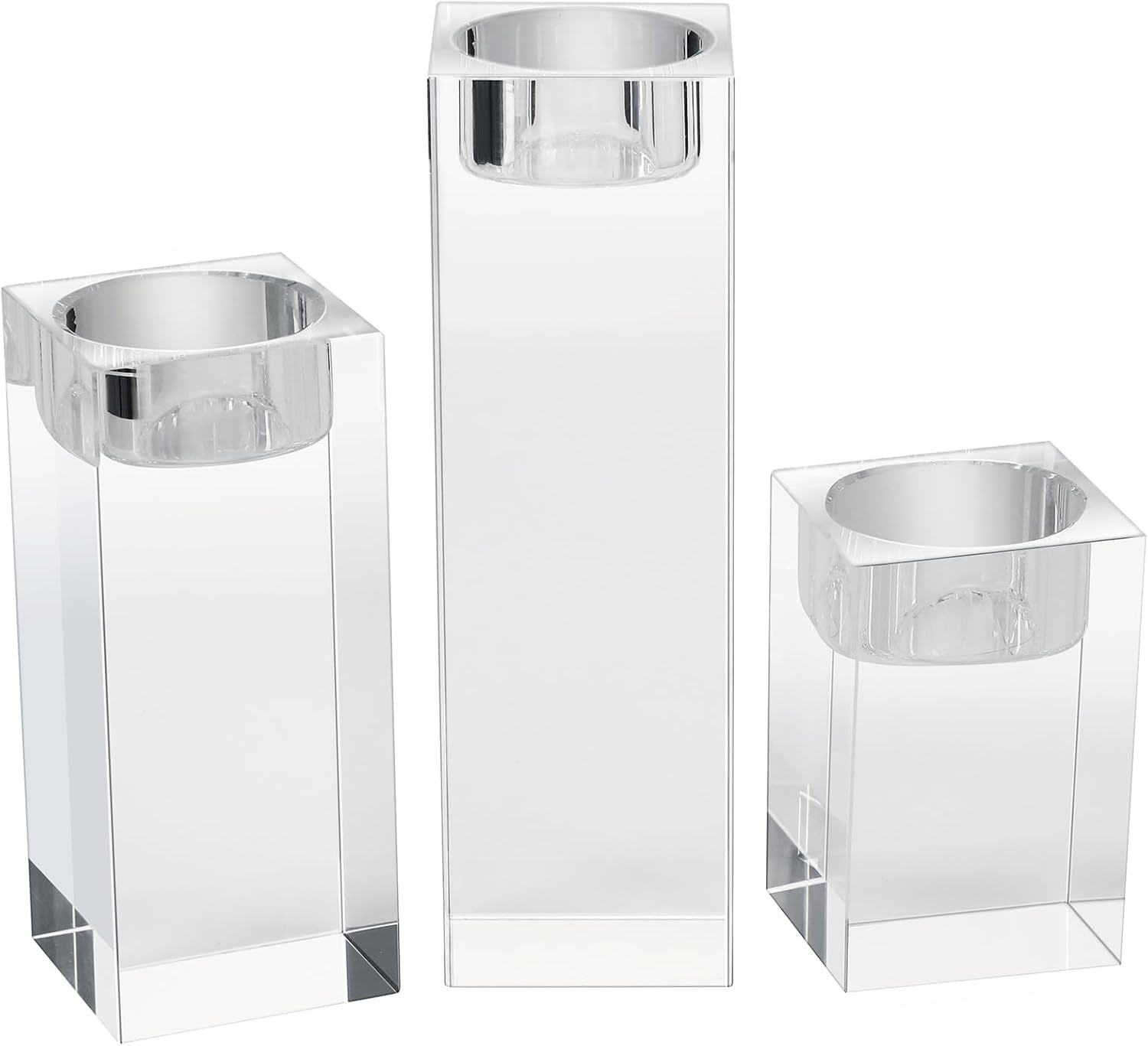 Very Demure Crystal Candle Holder Set, 3 Pcs Glass Tealight 