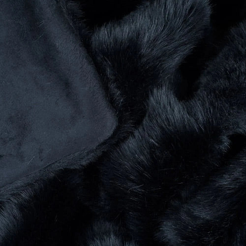 50X60-Inch Machine-Washable Luxury Faux Fur Throw Blanket, Black