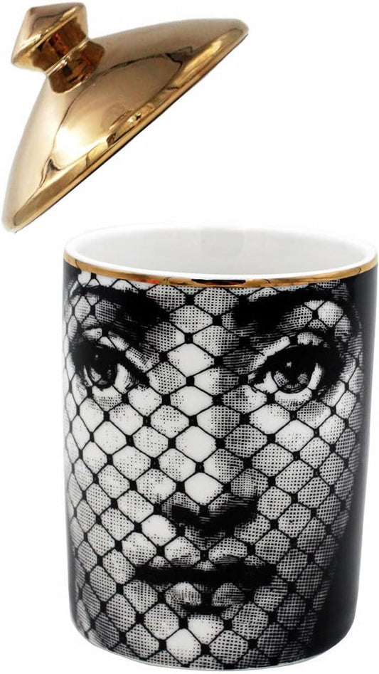 Big Eye Starry Sky Aromatherapy Candle Jar with Lid Ceramic Makecup Cotton Swab Holder Home Deocrative Bottler, Home Fireplace Kitchen Dining Decor for Living Room Knick Knacks Candle Holders (F9)