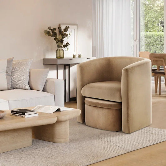 Braedin Upholstered Barrel Accent Chair with Storable Ottoman - CAPSULE HOME COLLECTION