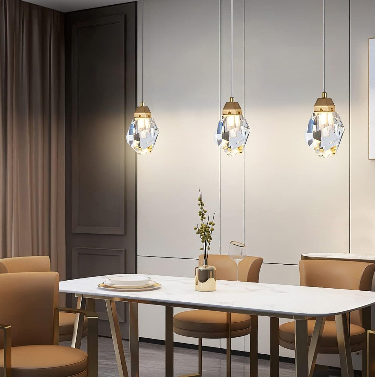 Demure Brass & Crystal Pendant Light