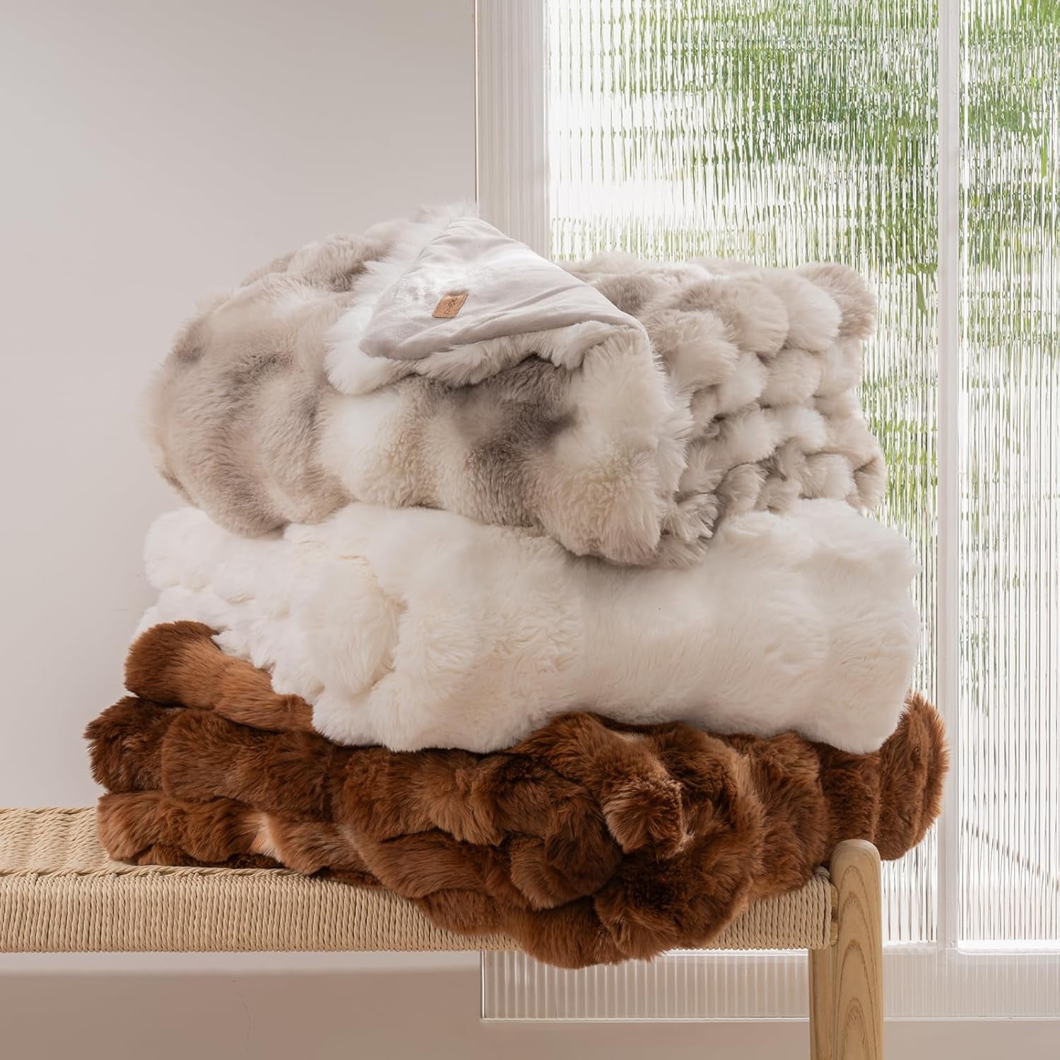 Very Demure Collection Luxury Faux Rabbit Fur Throw Blanket, 