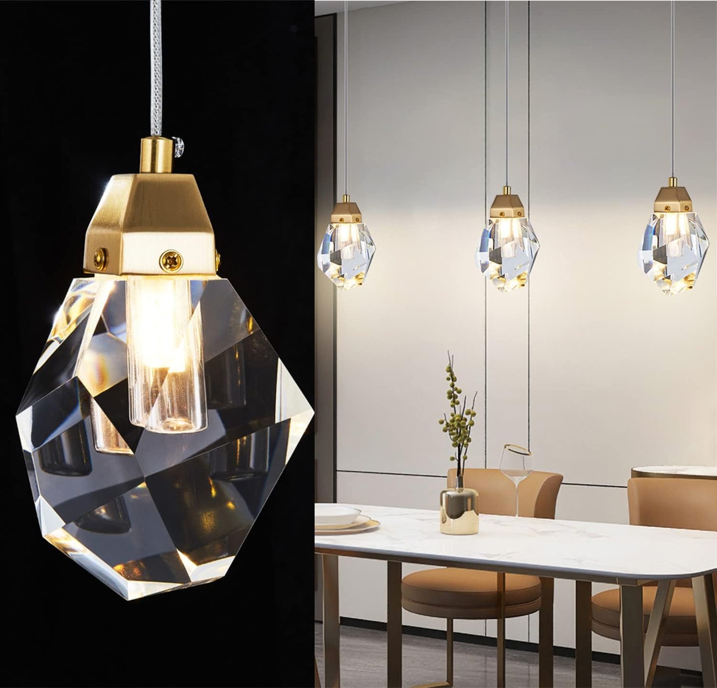 Demure Brass & Crystal Pendant Light