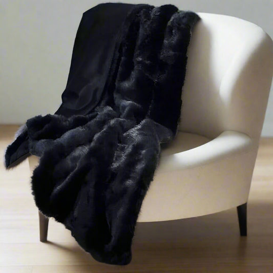 50X60-Inch Machine-Washable Luxury Faux Fur Throw Blanket, Black