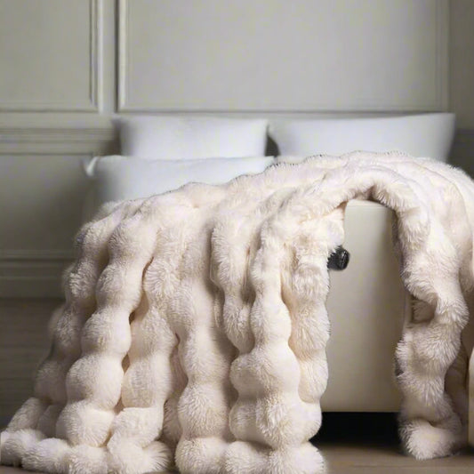Very Demure Collection Luxury Faux Rabbit Fur Throw Blanket, 